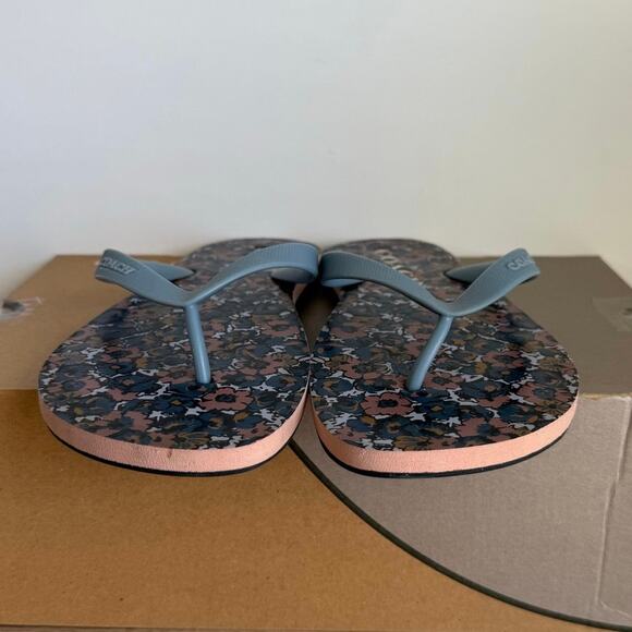 Coach Blue/Brown Floral Women Slides Flip Flops- SZ 9/10 - Picture 6 of 8